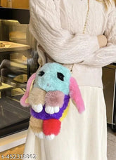 Multicolor faux leather rabbit sling bag, ultra soft, one compartment, detachable chain, luxury accessory